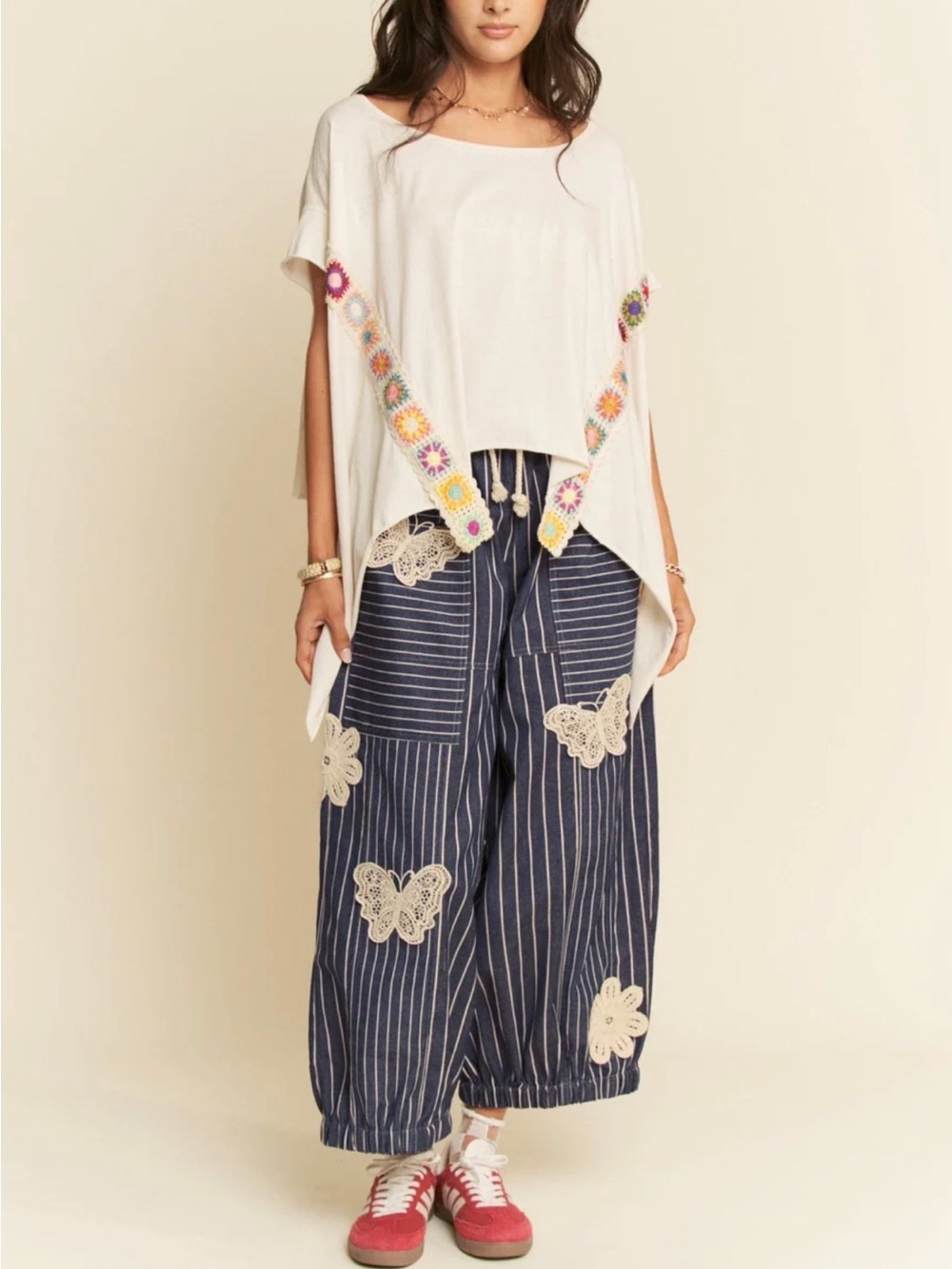 Davi & Dani Blue Stripe Butterfly Barrel Pants - Picture 2 of 6